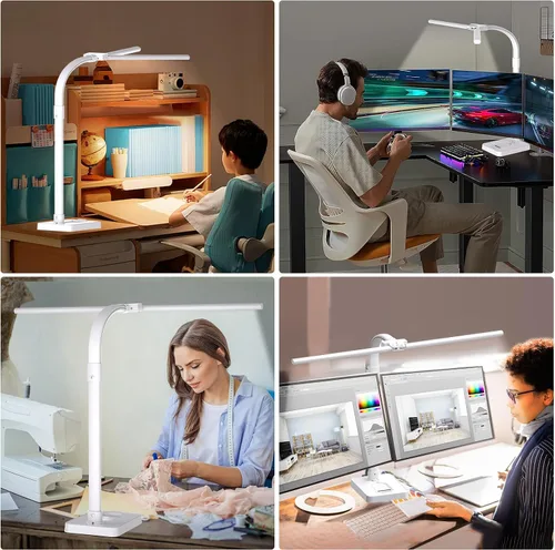 Miniatura 6 de AKRRYR Lámpara de escritorio LED para el hogar y la oficina, lámpara de 24 W brillante y para el cuidado de los ojos con base, luz de trabajo