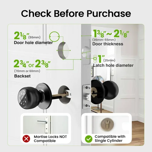 Miniatura 8 de GHome Smart - Cerradura de puerta de huellas dactilares inteligente, perilla de puerta de huellas dactilares inteligente 4 en 1 con teclado, control