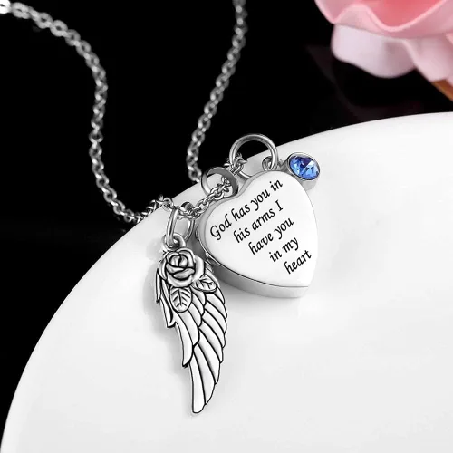 Miniatura 5 de Joyas para cenizas con inscripción God has You in his arms - con alas de ángel - Collar con dije