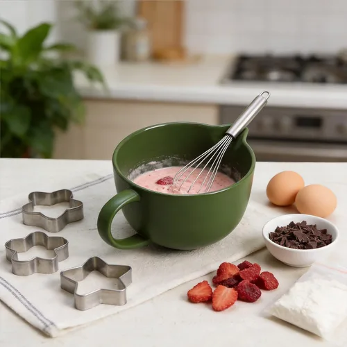 Miniatura 6 de Gaolinci Tazón de cerámica simple de color sólido para cocina, cuenco grande de 1 cuarto de galón, con boquilla de vertido y mango