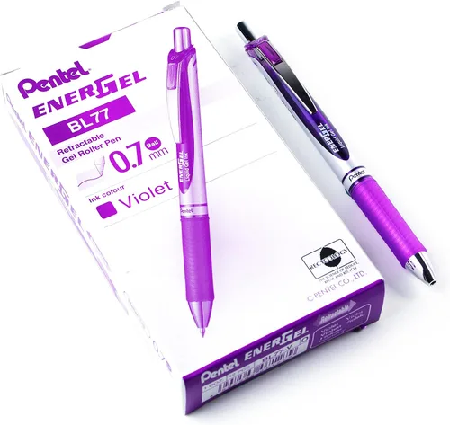 Pentel EnerGel XM BL77 - Bolígrafo retráctil de tinta de gel líquido, 0.028 in, 54% reciclado, color morado, caja de 12 unidades Púrpura