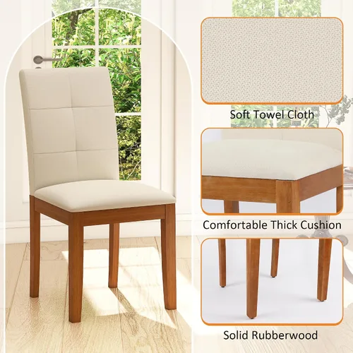 Miniatura 5 de DAGONHIL Juego de 2 sillas de comedor, modernas sillas de comedor tapizadas de tela, sillas de cocina sin brazos con patas de madera y asiento Beige