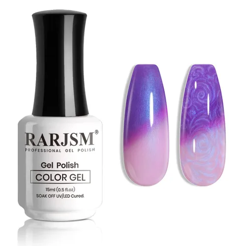 Miniatura 13 de RARJSM Esmalte de uñas en gel que cambia de color Nude Translucido Rosa a Rojo Berry, cambio de temperatura de estado de ánimo térmico, degradado