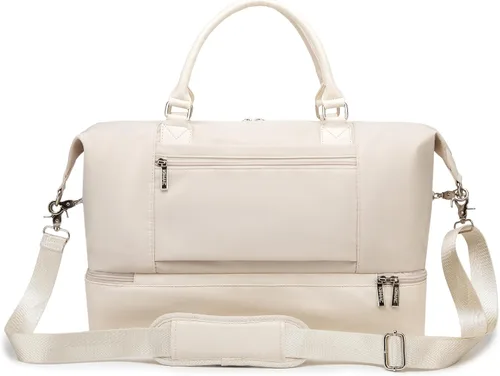 Miniatura 8 de Kinmac Bolsa de viaje de viaje, bolsa de mano para deportes de fin de semana para el gimnasio (beige)