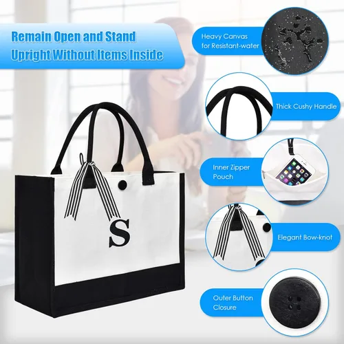 Miniatura 5 de MRYUWB Bolsa grande de lona personalizada con inicial para mujer, bolsa de cumpleaños de boda, bolsa de playa bordada con monograma
