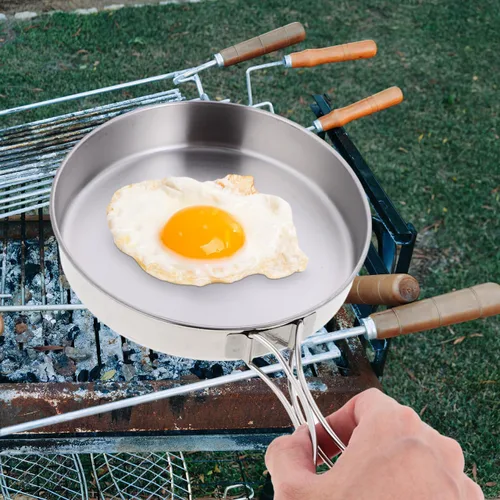 Miniatura 6 de Sartén pequeña para acampar, sartén portátil de acero inoxidable de 5.8 pulgadas para cocinar al aire libre con mango plegable, mini sartén