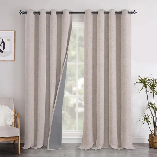 Miniatura 49 de YoungsTex - Cortinas opacas de lino para dormitorio, oscurecimiento de la habitación, cortinas con textura de lino, paneles con aislamiento térmico