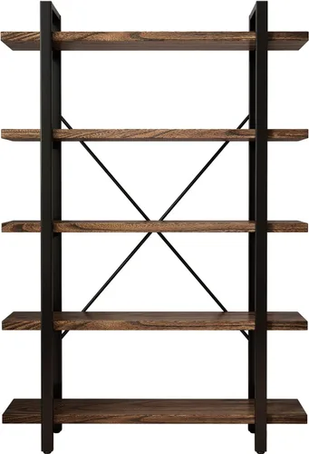 Miniatura 7 de Estantería de 3 niveles moderna rústica abierta, estantería de oficina de madera maciza, estanterías de madera y metal, unidad de estanterías
