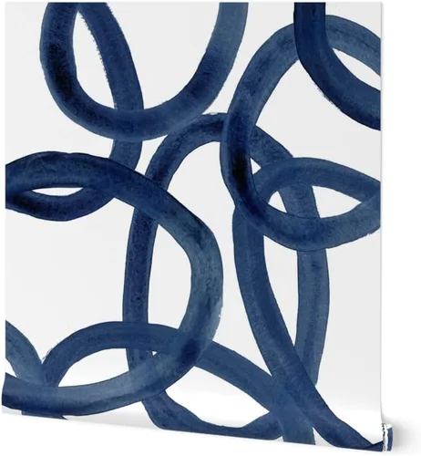 Muestra de papel tapiz extraíble, círculos extra grandes, pintura blanca y azul marino, papel pintado previamente pegado Spoonflower