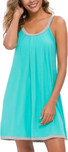 Miniatura 3 de AVIIER Camisón de algodón suave para mujer, sin mangas, con correa ancha, ropa de dormir completa