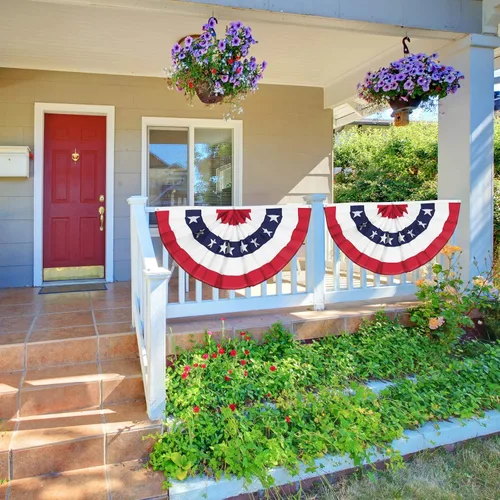 Miniatura 3 de Bandera de abanico plisada de Estados Unidos, bandera patriótica en forma de medio abanico con cabecera de lona y ojales de latón para decoración