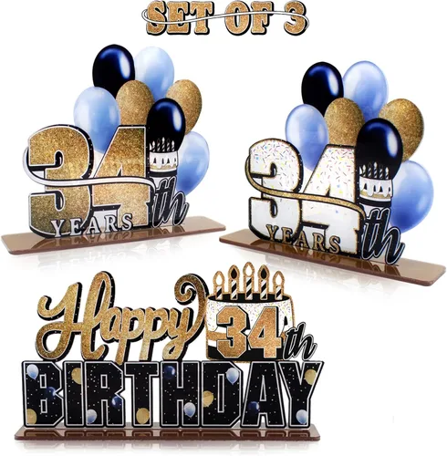 Miniatura 116 de LINGTEER Feliz 10º Cumpleaños Juego de Centros de Mesa de Acrílico Azul para Mesa - Brindemos por Diez Años Decoraciones de Regalo de Fiesta de 10º