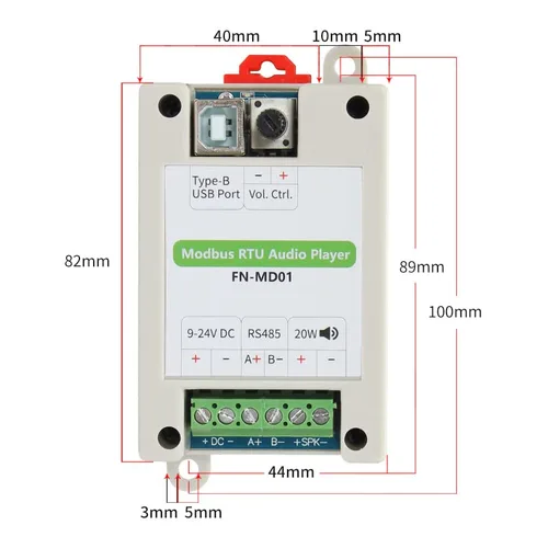 Miniatura 4 de FN-MD01 Modbus RTU Reproductor de audio con amplificador de 20 W
