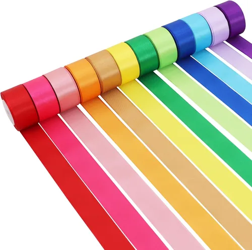 TONIFUL Rollos de cinta de satén arcoíris de 1 pulgada, 12 colores, 120 yardas, juego de cintas de color sólido para envolver regalos, ramo floral,