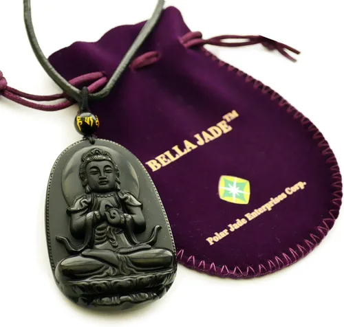 Miniatura 8 de Collar con dije de Buda. Collar con amuleto talismán Bodhisattva de Buda, de obsidiana., sin metal, 0580