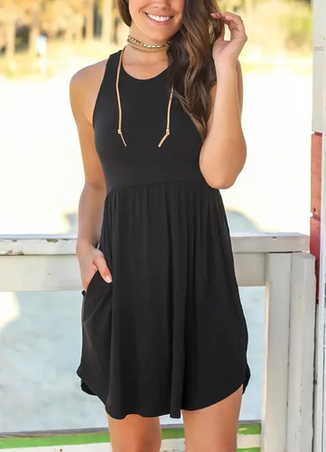 Miniatura 2 de HiMONE Vestidos de verano sin mangas para mujer, vestido casual de playa pequeño con bolsillo, moda 2024