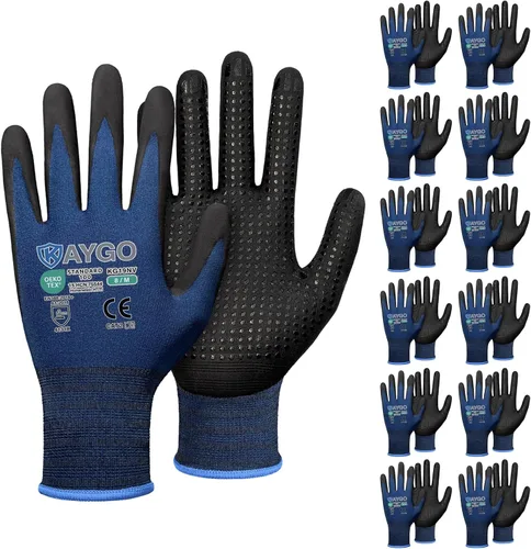 Miniatura 19 de KAYGO MicroFoam - Guantes de trabajo con revestimiento de nitrilo, 12 pares KG19N de nailon de punto sin costuras, micropuntos para un mejor agarre