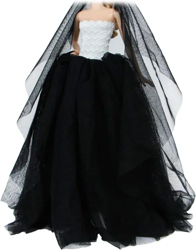 Miniatura 2 de Ropa de muñeca para niña de 11.5 pulgadas, vestido de fiesta de noche con velo largo en blanco y negro