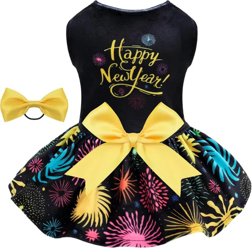 Miniatura 9 de CuteBone - Vestidos de terciopelo para perros del 4 de julio para perros pequeños, mono para mascotas, ropa para niñas, falda de cachorro con lazo