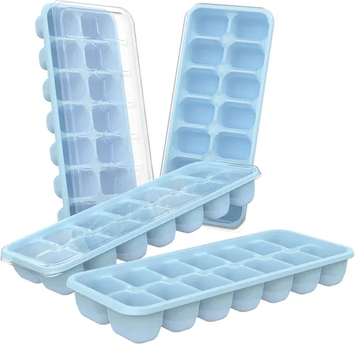Miniatura 9 de DOQAUS Bandeja para cubitos de hielo con tapas, paquete de 2 bandejas de hielo apilables de silicona para congelador, seguro para BPA y LFGB, fácil