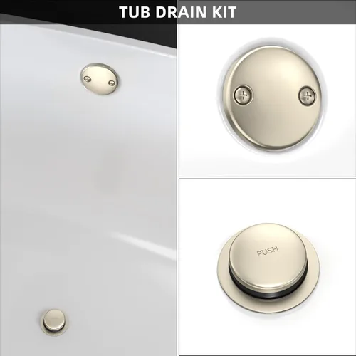 Miniatura 2 de Kit de drenaje de bañera de punta a punta de metal completo con placa frontal de desbordamiento de dos agujeros y conjunto de rosca universal Níquel