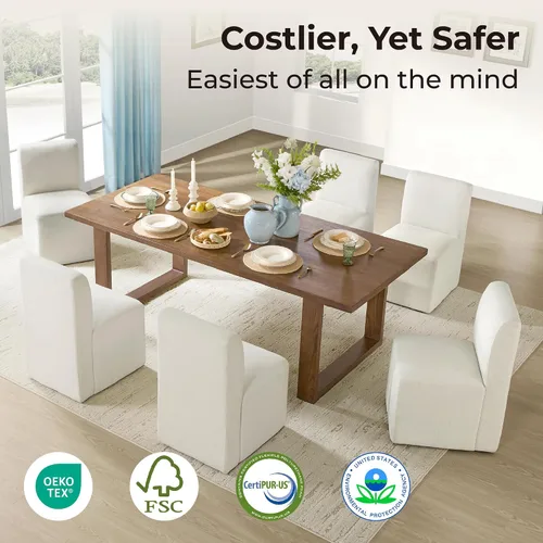 Miniatura 4 de CHITA Juego de 2 sillas de comedor con ruedas, sillas modernas rodantes sin brazos tapizadas con certificación FSC para dormitorio, sala de lectura