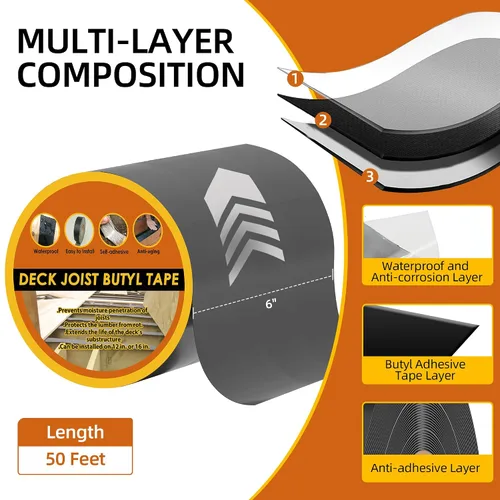 Miniatura 2 de Cinta de viguetas de cubierta, cinta de butilo de 6 x 50 pies para vigas de cubierta, cinta adhesiva impermeable y resistente a la intemperie
