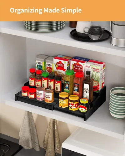 Miniatura 7 de VenDotbi Estante para especias, organizador de especias de bambú expandible de 3 niveles para gabinetes, cocina, despensa y armario, color negro