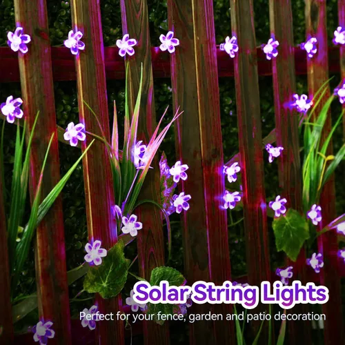 Miniatura 4 de ITICdecor - Tira de luces solares para exteriores con flores, impermeables, 50 luces LED, decoraciones de luces de hadas para árbol de Navidad
