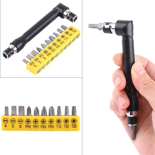 Miniatura 5 de Cuifati Llave en forma de L, llave hexagonal en forma de L de 1/4 de pulgada, cabezal doble con varias puntas de destornillador, herramienta