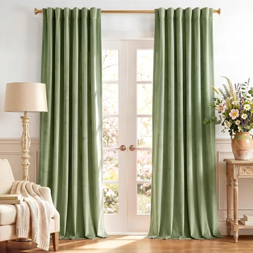 Miniatura 49 de StangH - Cortinas opacas de terciopelo con pestaña trasera, aislamiento térmico, para puerta corrediza, dormitorio, telón de fondo, estudio, teatro