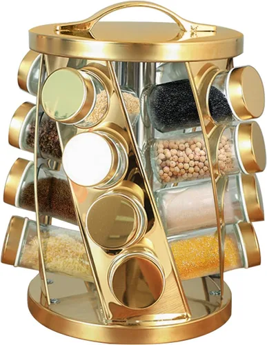 Estante de especias portátil de acero inoxidable con 16 tarros de especias incluidos, organizador giratorio de especias para cocina, estante de