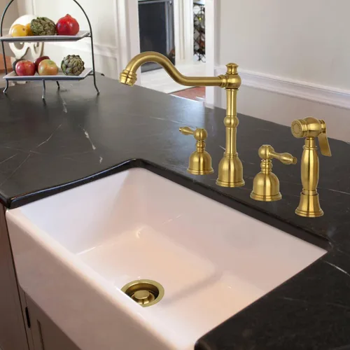 Miniatura 2 de Akicon Tapón de brida de eliminación de basura con acabado dorado de latón para fregadero de cocina, borde de desecho, ajuste de orificio de drenaje