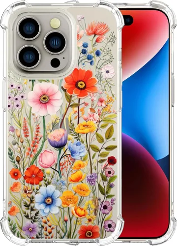 Miniatura 55 de Compatible con iPhone 14, funda transparente y bonita para mujeres y niñas, diseño floral, diseño floral femenino, funda para teléfono 14