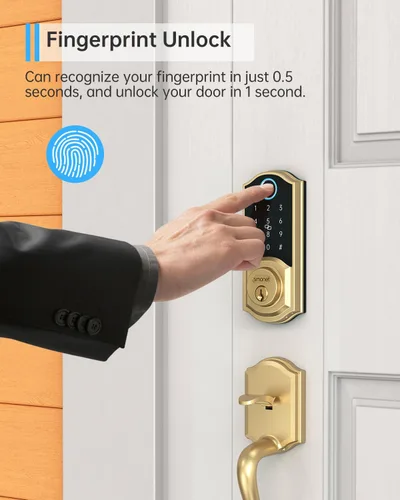 Miniatura 3 de SMONET Cerradura inteligente de latón con huella dactilar, cerradura de puerta de entrada sin llave con control remoto de aplicación, teclado