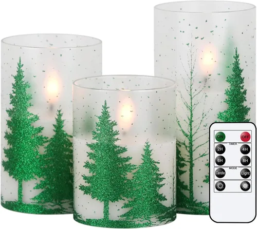 Miniatura 13 de Velas de Cristal sin Llama de Árbol de Navidad con Control Remoto Temporizador Operadas con Batería Cera Real Mecha 3D LED Parpadeantes Velas