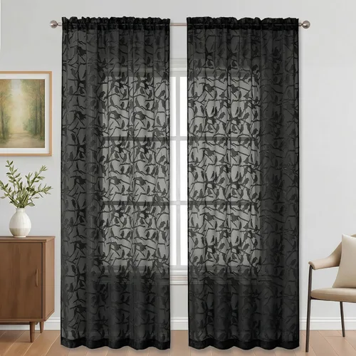 Miniatura 38 de OVZME Anji - 2 paneles de cortinas traslúcidas de gasa marrón de 72 pulgadas de largo para dormitorio, doble bolsillo para barra, tela ligera