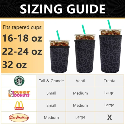 Miniatura 3 de YR Funda aislante de neopreno reutilizable para tazas de café helado, paquete de 3 fundas para bebidas heladas y calientes, enfriador de bebidas