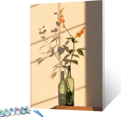 Miniatura 18 de Leisurely - Pintura por números para adultos, flor en botella, pintura al óleo digital, pintura acrílica, kits de pintura de licor, arte de pared