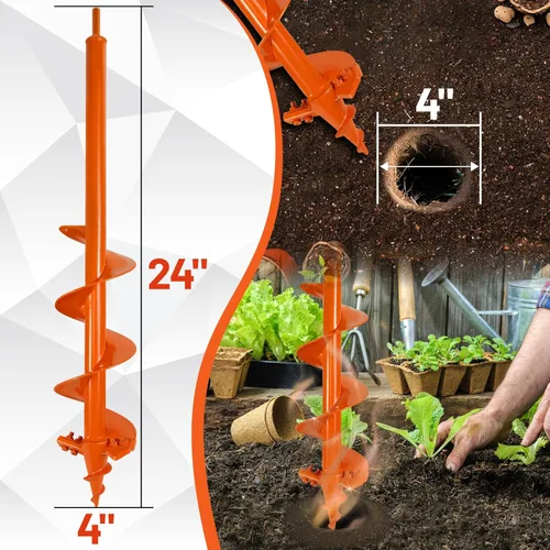 Miniatura 2 de Broca de barrena de 4"x24" para plantar – Barrena de jardín resistente para hoyos de postes con doble hoja en espiral y hexágono de 3/8