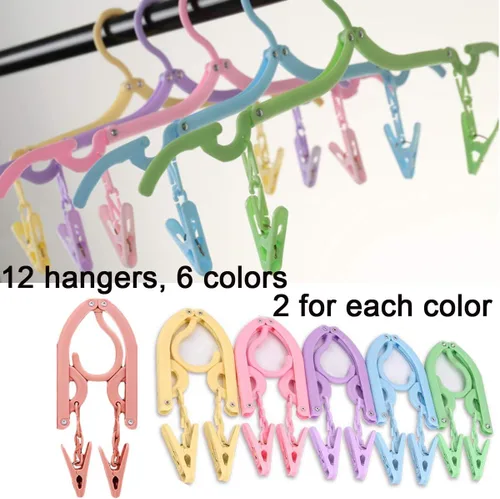 Miniatura 2 de YOUOWO 12 perchas de viaje con 24 clips, perchas plegables portátiles para ropa para bufandas, trajes, pantalones, camisas, calcetines, ropa