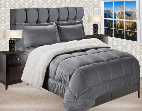 Miniatura 35 de Elegant Comfort Juego de edredón de calidad premium de peso pesado de micromink con respaldo de sherpa reversible alternativo al plumón de Negro