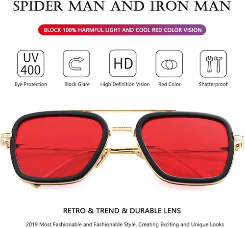 Miniatura 5 de AIEYEZO Tony Stark Sunglasses Vintage Square Metal Frame Eyeglasses for Men Women - Iron Man and Edith Sun Glasses