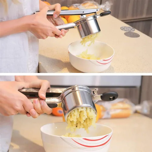 Miniatura 6 de Ricer profesional de patatas de acero inoxidable, triturador de papas con 3 discos de arroz para arroz grueso y fino, la mejor prensa de papas