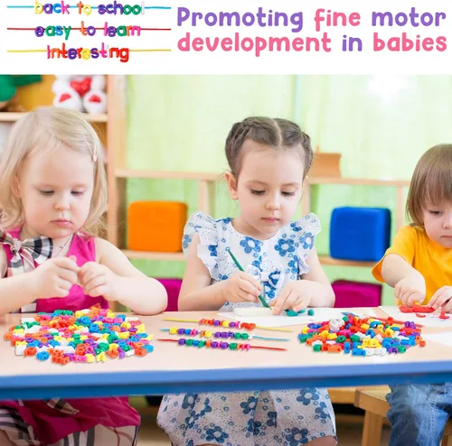Miniatura 6 de Wesiti 408 piezas de letras del alfabeto para enhebrar, juguetes de aprendizaje para niños pequeños, cuentas del alfabeto ABC para enhebrar, Letras