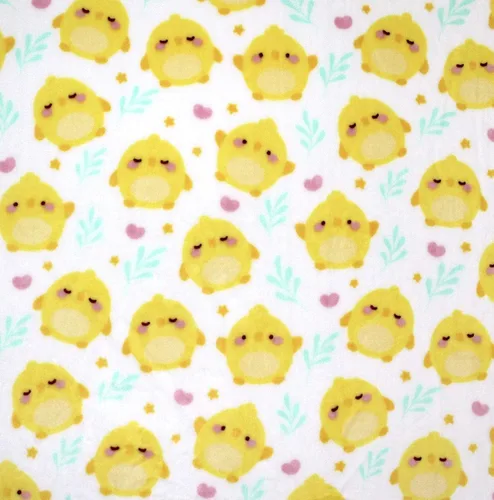 Miniatura 3 de Manta de forro polar suave para primavera de niñas y niños: bebés, pollitos, pájaros, flores en suave y acogedor amarillo, verde, rosa sobre fondo