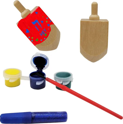 Miniatura 2 de The Dreidel Company Craft-A-Dreidel, crea tu propia personalización, el kit incluye 2 Dreidels de madera, 3 colores, 1 cepillo, 1 purpurina