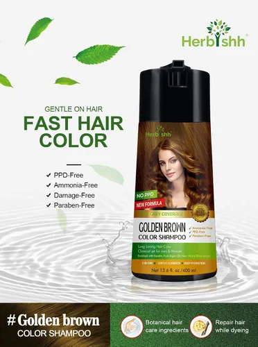 Miniatura 3 de Herbishh - Champú enriquecido con color para cabello gris - Fórmula de tinte para el cabello de larga duración y acondicionador (Marrón dorado)