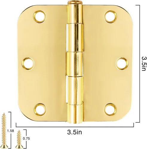 Miniatura 2 de Paquete de 18 bisagras de puerta para puertas interiores, bisagras de 3 1/2 puertas, 3.5 pulgadas, 5/8 pulgadas, bisagras redondeadas de latón Latón