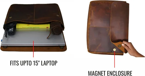 Miniatura 5 de Carpeta de cuero, organizador de carpetas de archivos de cuero de grano completo, portafolio para hombres, funda de cuero espaciosa para portátiles